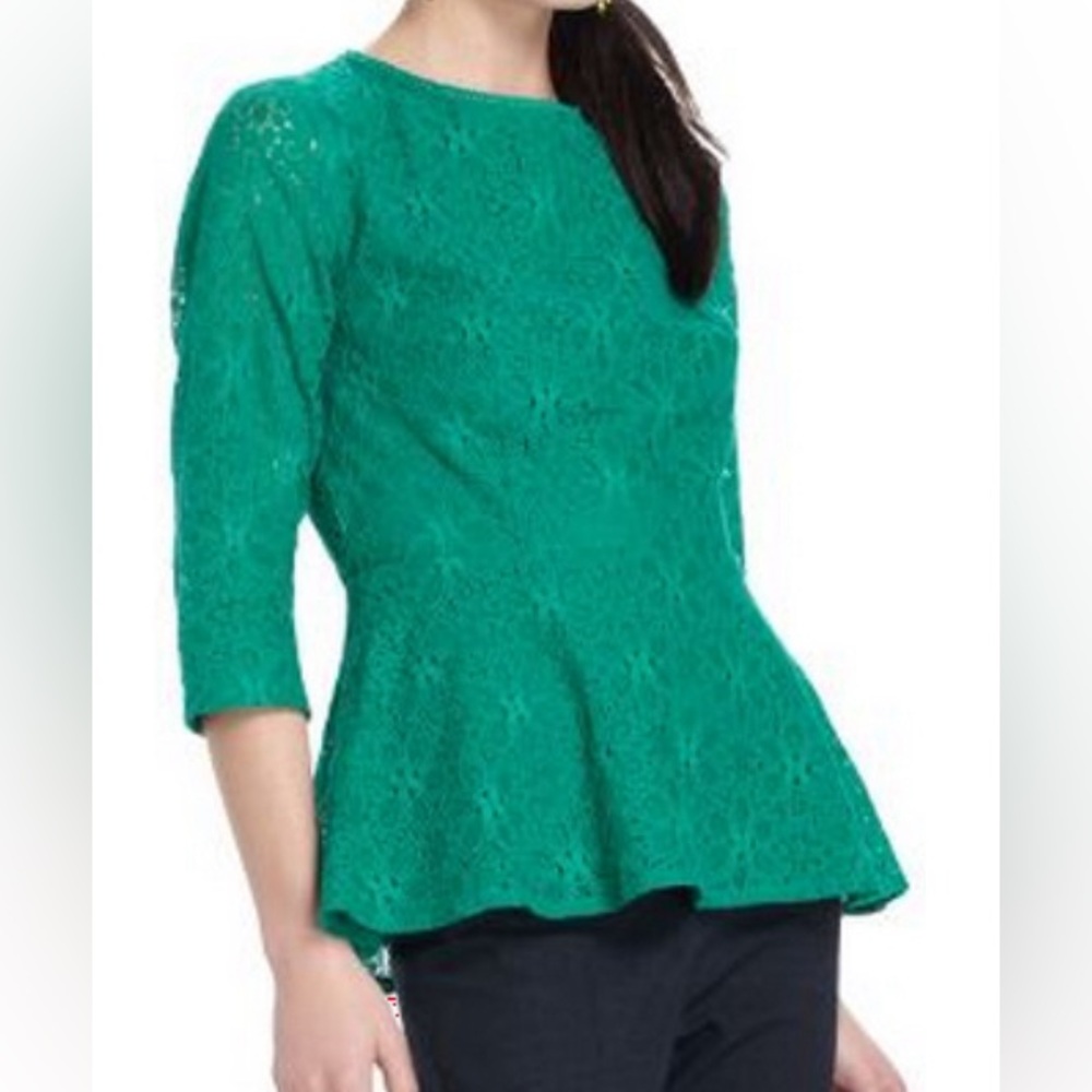 Anthropologie Moulinette Soeurs Green Lace Peplum Blouse 2